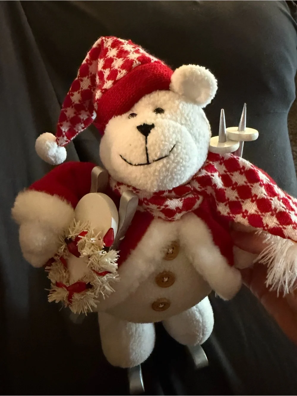 Holiday Red & White Plush Bear Christmas Decoration